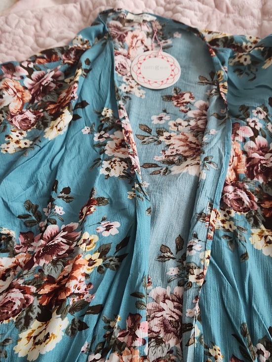 Umgee Tops - Umgee Teal Floral Open-Front Duster